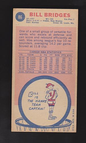1969 Topps Basketball #86 Bill Bridges Atlanta Hawks