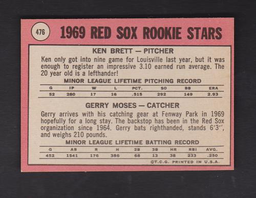 1969 Topps #476 Ken Brett / Gerry Moses Red Sox Rookies NM-MT