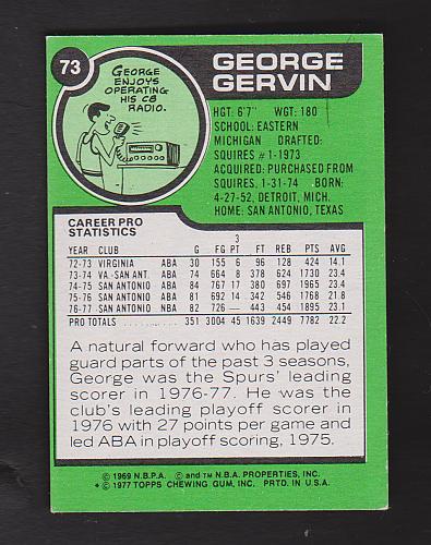 1977-78 Topps #73 George Gervin San Antonio Spurs NM