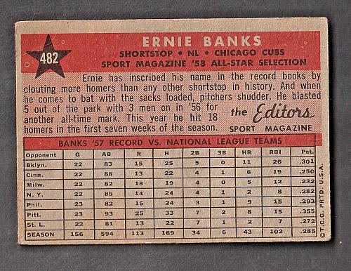 1958 Topps #482 Cubs Ernie Banks AS EXMT