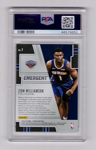 2019-20 Panini Prizm Emergent #7 Zion Williamson Pelicans Rookie PSA 8 NM-MT