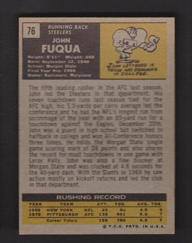1971 Topps Football #76 John Fuqua Rookie Steelers NM+