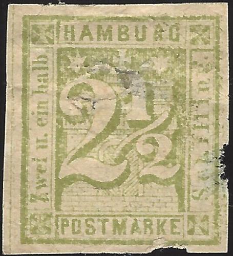 German States Hamburg Scott #12 Mint Hinged 2&1/2s 1864 Stamp CV 140.00