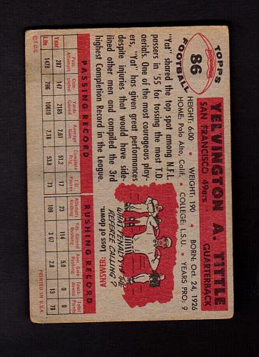 1956 Football Topps #86 Y.A. Tittle San Francisco 49ers