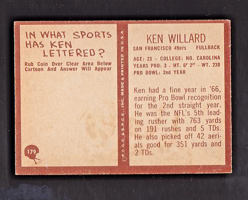 1967 Philadelphia Football #179 Ken Willard NM-MT