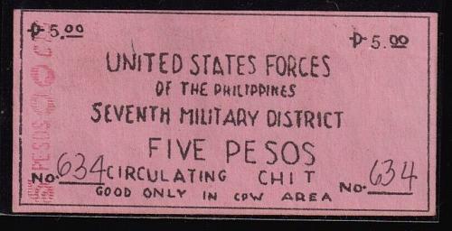 1944 United States Forces in the Philippines-7th Military District Five Peso.