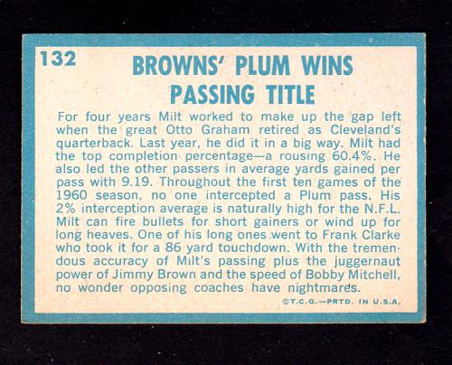 1961 Topps #132 Milt Plum 1960 Football Highlights Browns