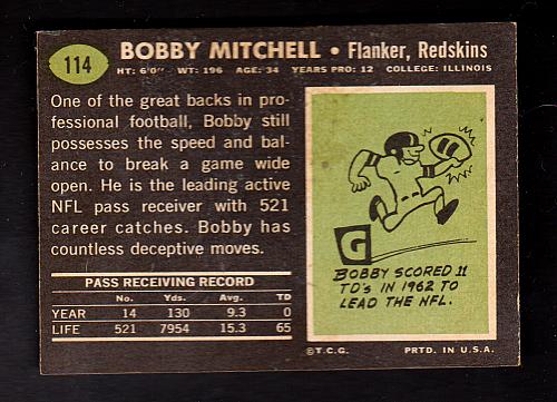 1969 Topps Football #114 Bobby Mitchell Redskins NM