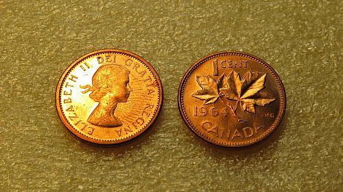 1964 Canada 1 cents 1cent 1c one cent One Canadian 1 Penny BU UNC MS (1 PAIR)