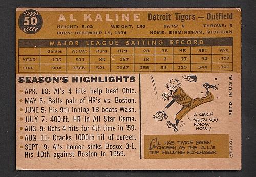1960 Topps #50 Al Kaline Detroit Tigers HOF NM-