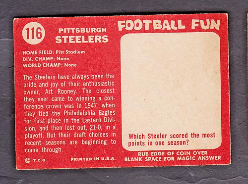 1958 Topps Football #116 Pittsburgh Steelers Team NM/MT