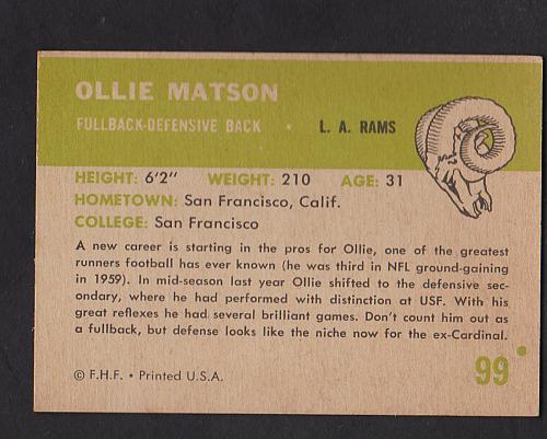 1961 Fleer #99 Ollie Matson Rams San Francisco NM-
