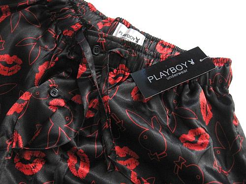 A018 Playboy NEW Men's PY02PL Red Lips and Rabbit Head Satin Lounge Sleep Pant S