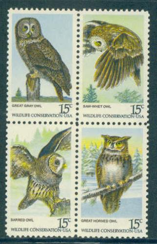 1760-1763 15c Owls Fine MNH Plt/4 LR 38793 F13668