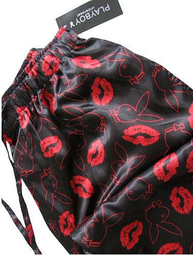 A018 Playboy NEW Men's PY02PL Red Lips and Rabbit Head Satin Lounge Sleep Pant S