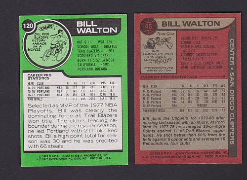 1979-80 Topps Basketball #45 BILL Walton & 1977-78 #120 NM+