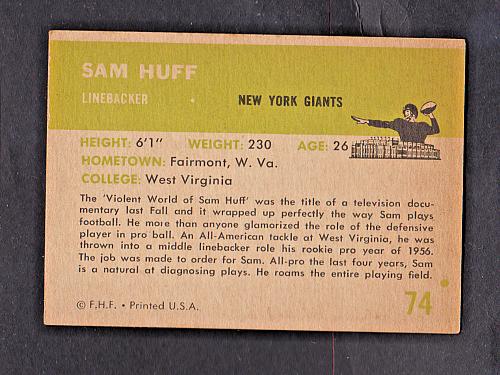 1961 Fleer #74 Sam Huff Giants NM-