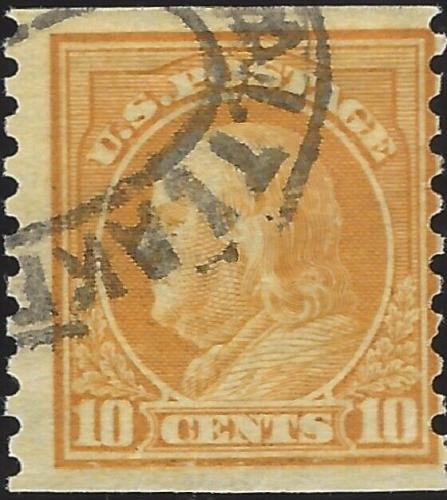 US Scott #497 Used VF 10 Cent 1922 Perf 10 Bejamin Franklin Coil Stamp CV 17.50