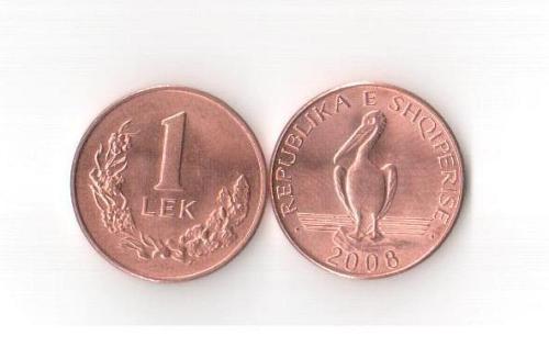 Albania Coin 1 Leke, 2008. Dalmatian Pelican, magnetic, copper. UNC