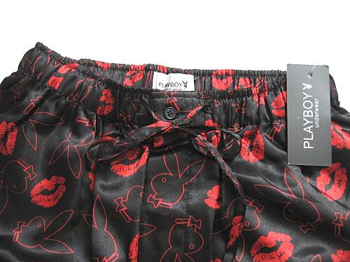 A018 Playboy NEW Men's PY02PL Red Lips and Rabbit Head Satin Lounge Sleep Pant S