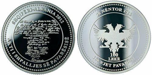 Albania Coin 100 Leke, 2012. 100th Anniversary of Independence. BU, UNC. Silver