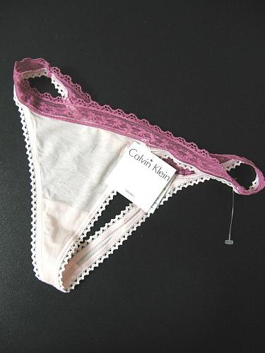 A0306 Calvin Klein NEW D3208 Women's Pink Lace Waistband Semi-Sheer Modal Thongs
