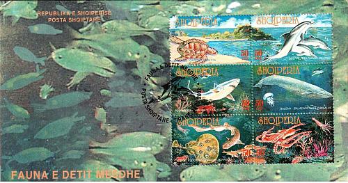 Albania 2002. MEDITERRANEAN FAUNA Marine Fish Turtle Dolphin Whale Shark FDC MNH