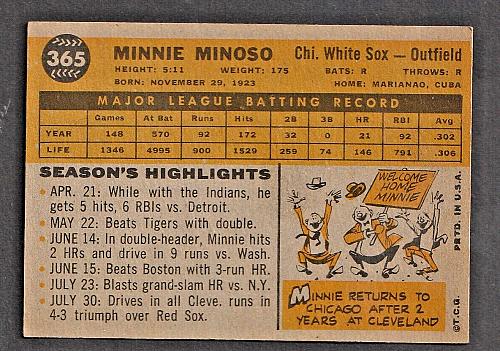 1960 Topps #365 White Sux Minnie Minoso NM-MT