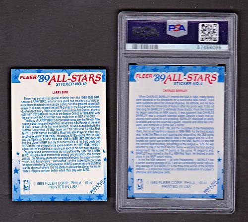 1989 Fleer #4 Charles Barkley Basketball Sticker PSA 8 + #10 Larry Bird NM