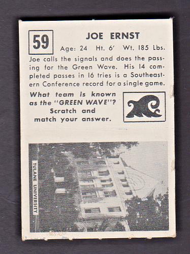 1951 Joe Ernst #59 Tulane Topps Magic Football