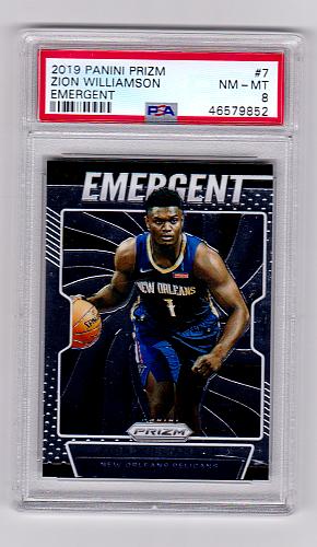 2019-20 Panini Prizm Emergent #7 Zion Williamson Pelicans Rookie PSA 8 NM-MT