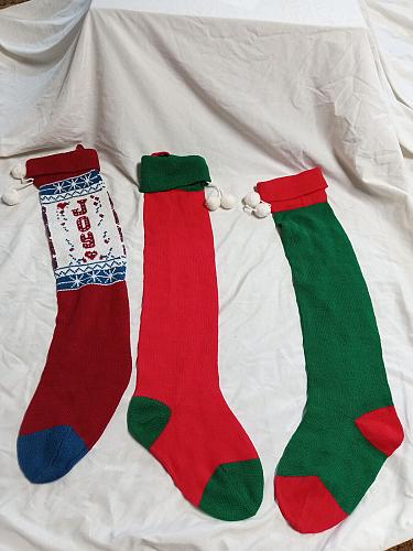 Lot Of 3 Knit Multi-Colored Christmas Stockings- 29 Inches Long & 6 Inches Wide