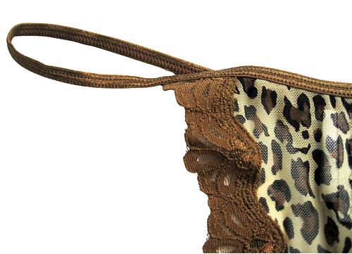 X0044 Rampage NEW Scalloped Lace Leopard Print Sheer Mesh G-String Thong