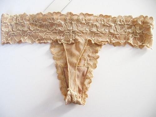 X0159 Lady Princess NEW Nude All Over Floral Embroidered Lace Mesh Panel Thong L