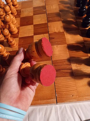 Vintage Hand Carved Wooden Chess Set In Folding Board- Made In Mexico