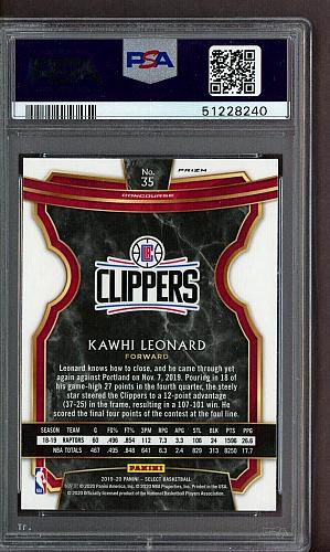 2019-20 Panini Select Silver Prizm #35 Kawhi Leonard Clippers PSA 10