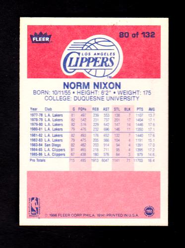 1986 Fleer #80 Norm Nixon Clippers NM-MT