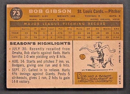 1960 Topps Bob Gibson #73 HOF St Louis Cardinals EXMT-NM