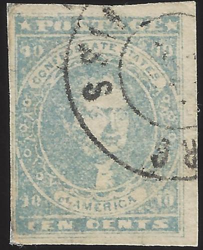 US Scott CSA #2 Used VF 10 Cent 1861-1862 Thomas Jefferson Stamp CV 180.00