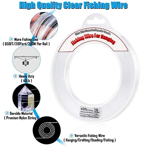 Clear Fishing Wire Acejoz 656FT Fishing Line Clear Invisible Hanging Wire Str...