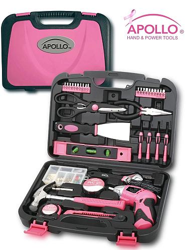Apollo Tools 135 Piece Household Pink Hand Tools Set with Pivoting Dual-Angle...