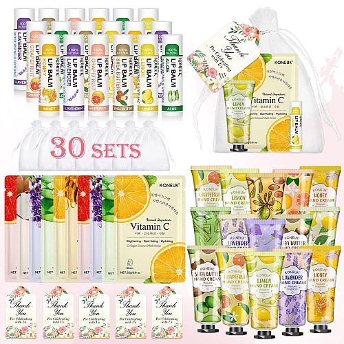 KONEUK 30 Pack Bulk Facial Mask Bulk Hand Cream and Bulk Lip Balm Sets Easter...