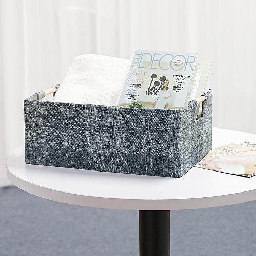 LaMorée Fabric Storage Bin Box Collapsible Cotton Linen Storage Cube with Woo...