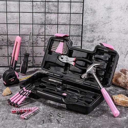 39 Piece All Purpose Basic Household Pink Tool Kit for Women - Small Tool Set...