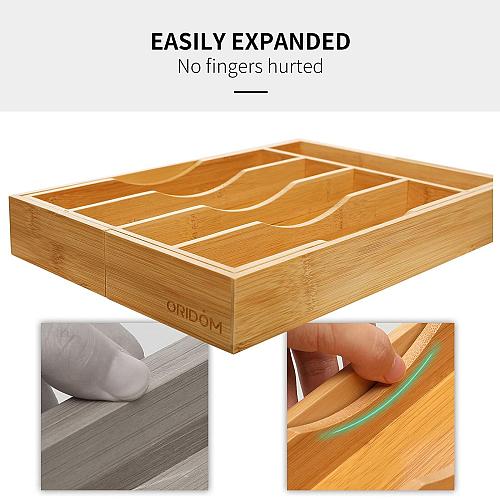 oridom Expandable Bamboo Kitchen Drawer Organizer for Cutlery and Utensils Ad...