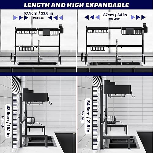 ADBIU Over The Sink Dish Drying Rack Expandable Height and Length Snap-On Des...
