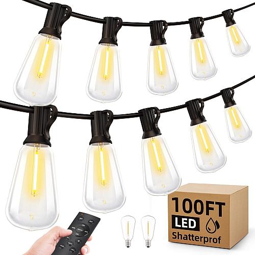 Outdoor String Led Patio Lights - 100Ft 30M Outside Waterproof Light With Rem...