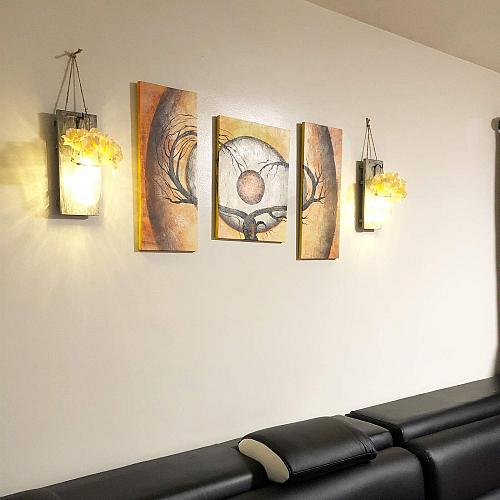 Besuerte Rustic Wooden Wall Hanging Decor with LED String Lights for Modern L...