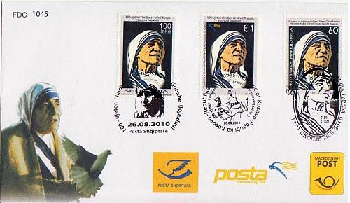 Albania 2010. MOTHER TERESA. Albania, Kosovo, Macedonia. FDC MNH