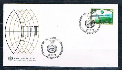 UN 18 FDC Single Genevea UPU HQ 1971 (UNCV0348)+